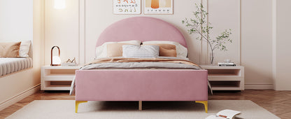 Lynn Full Size Velvet Platform Bed w Mental Legs - Pink