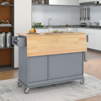 Oasis Kitchen Island with Solid Wood Top and Locking Wheels - Grey Blue