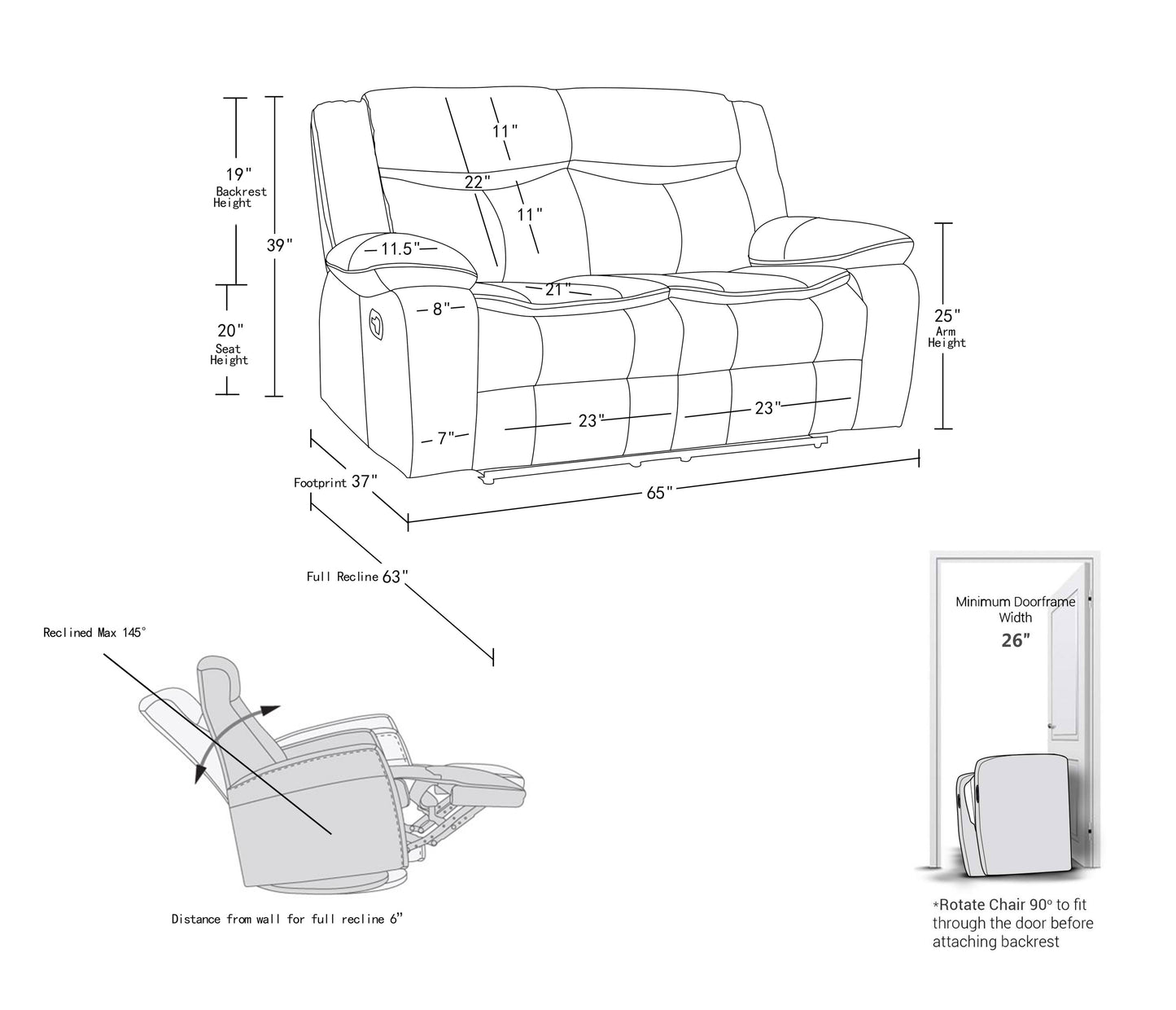 Noor Leather-Air Reclining Loveseat - Gray