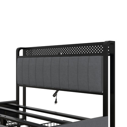 Kie Queen Size Bed Frame with LED - Dark Gray