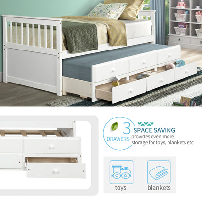 Abby Twin Daybed with Trundle Bed and Storage Drawers - White