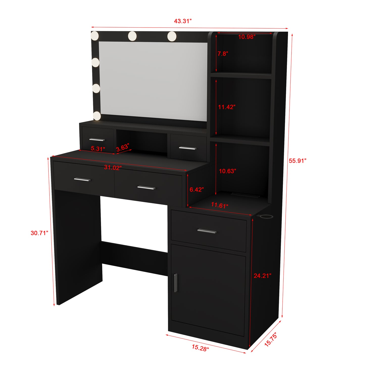 Kira Vanities Table With Mirror - Black