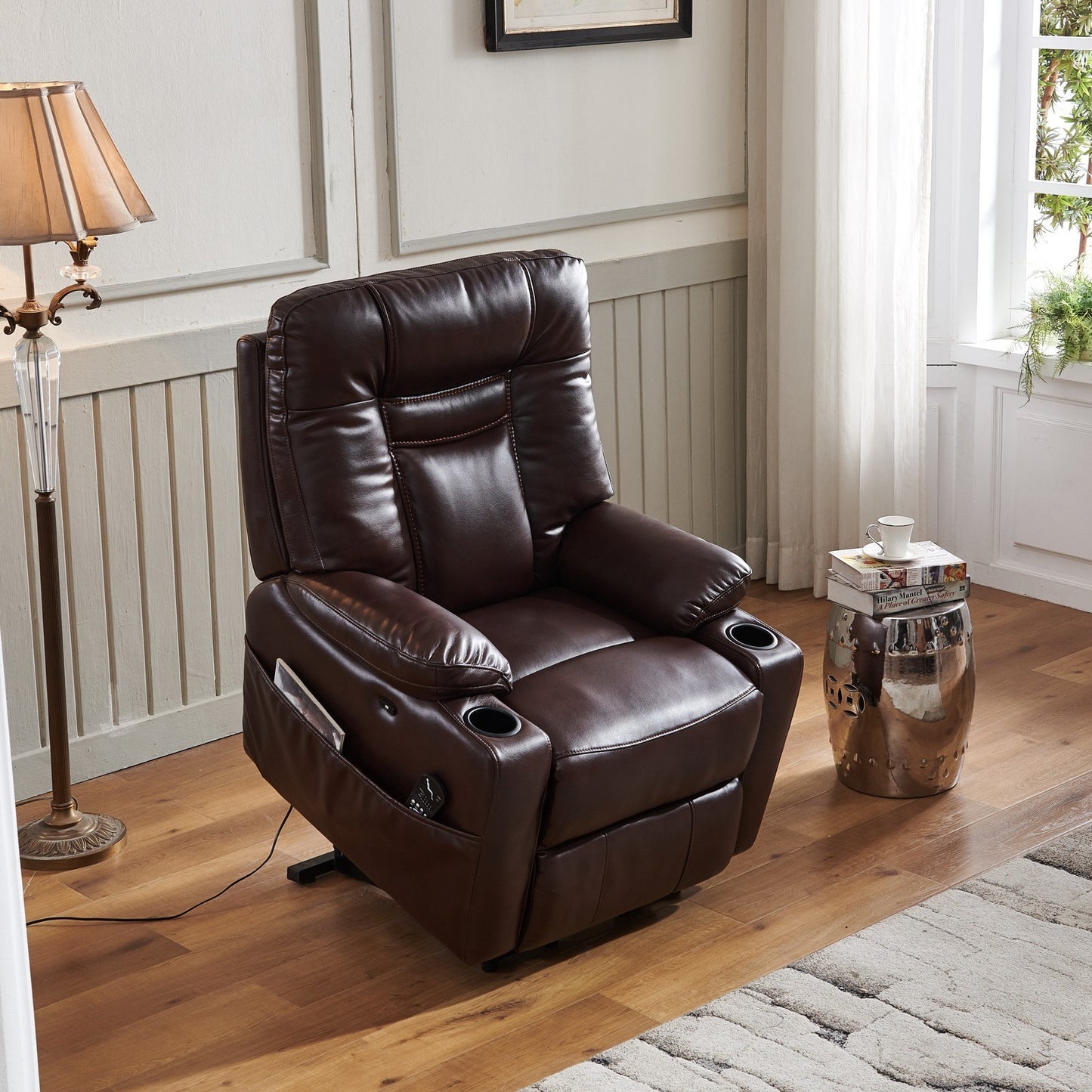 Cove Large size Electric Power Lift Recliner Chair with Massage and Heat - Brown