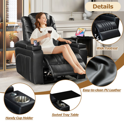 Morris PU Leather Power Recliner - Black