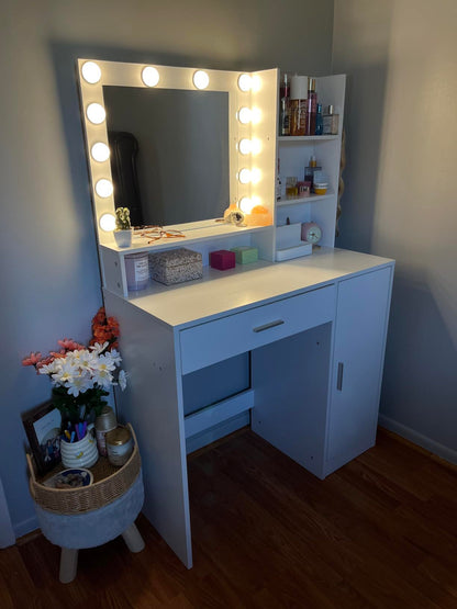 Vez Vanity Desk with Mirror & Light - White