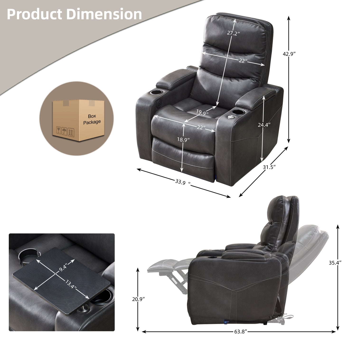 Vaught Power Recliner Chair - Gray