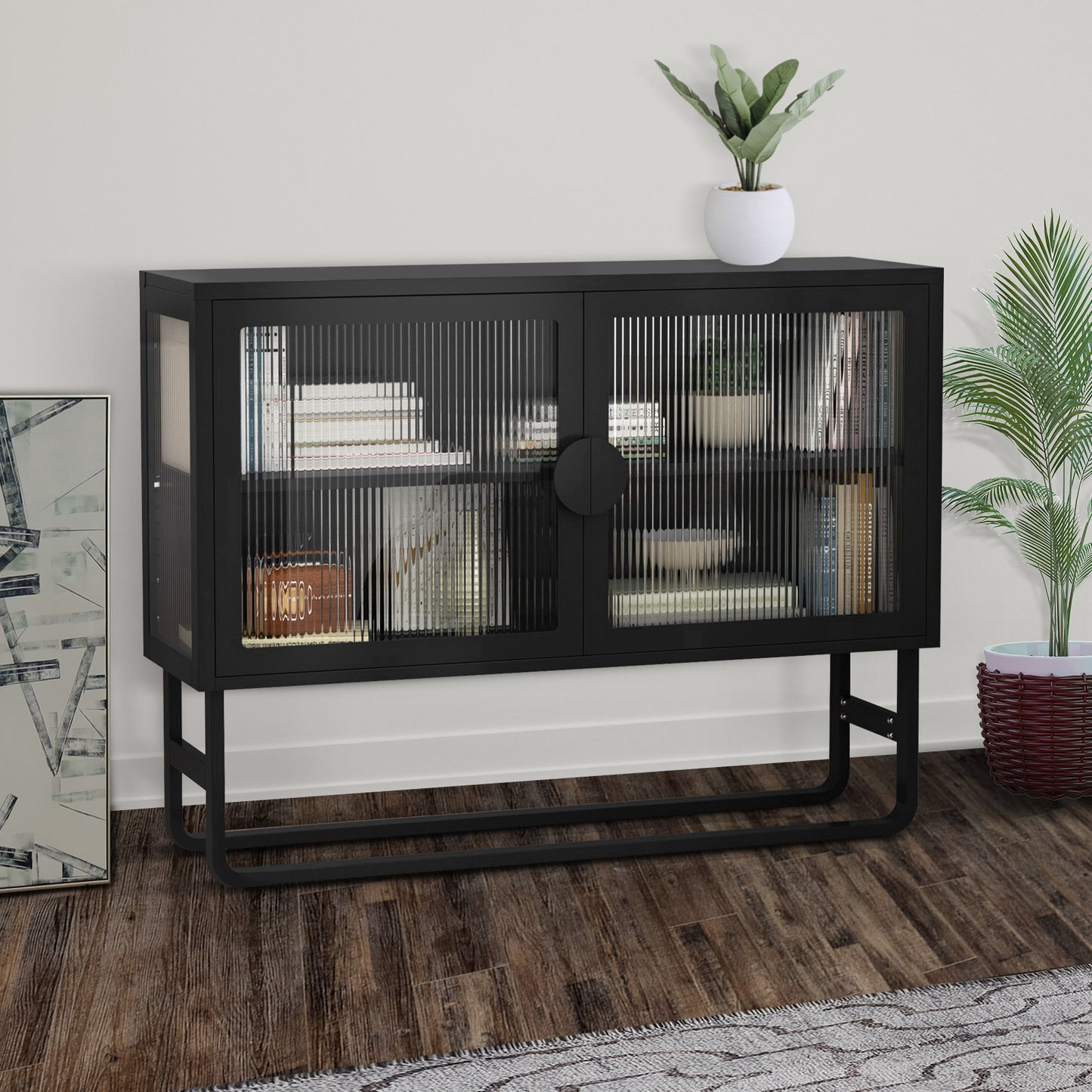 Tempered Glass Cabinet Credenza - Black