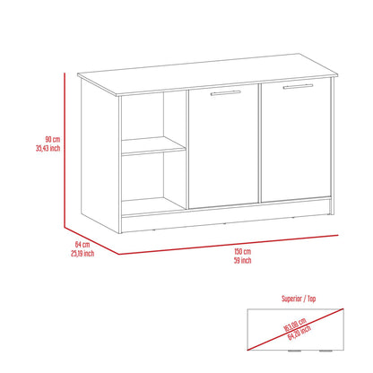 Ezra 2-Shelf Kitchen Island - Oak & White