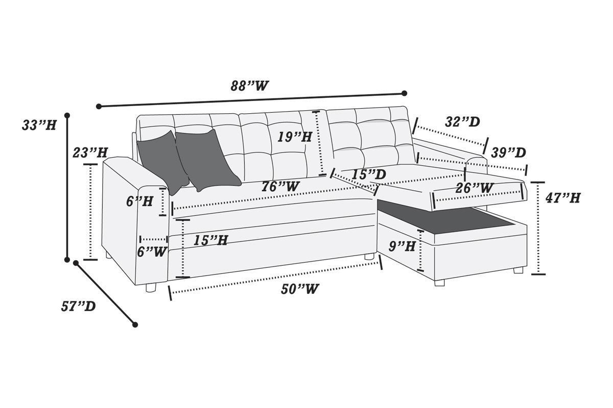 Amir Convertible Sectional Pull Out Bed Sofa Chaise Reversible Storage Chaise - Espresso