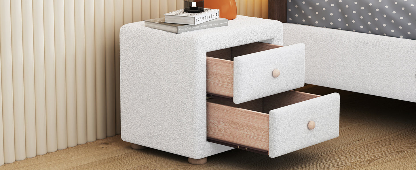 Teddy Fleece Nightstand with 2 Drawers - White