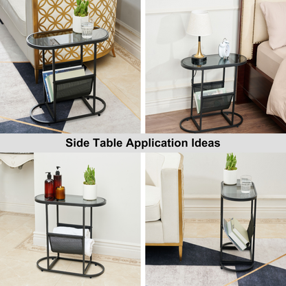 Duet Acacia Oval Small Side Tables  (Set of 2) - Black