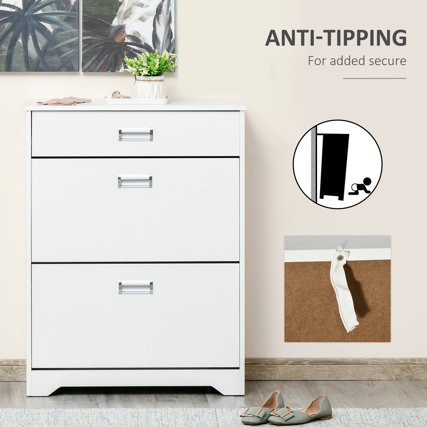 Zuko 3-Drawer Shoe Cabinet - White