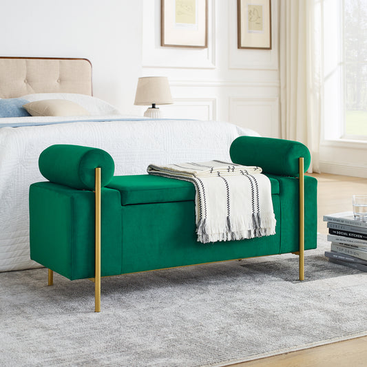 Miriam Upholstered Linen Storage Bench - Green