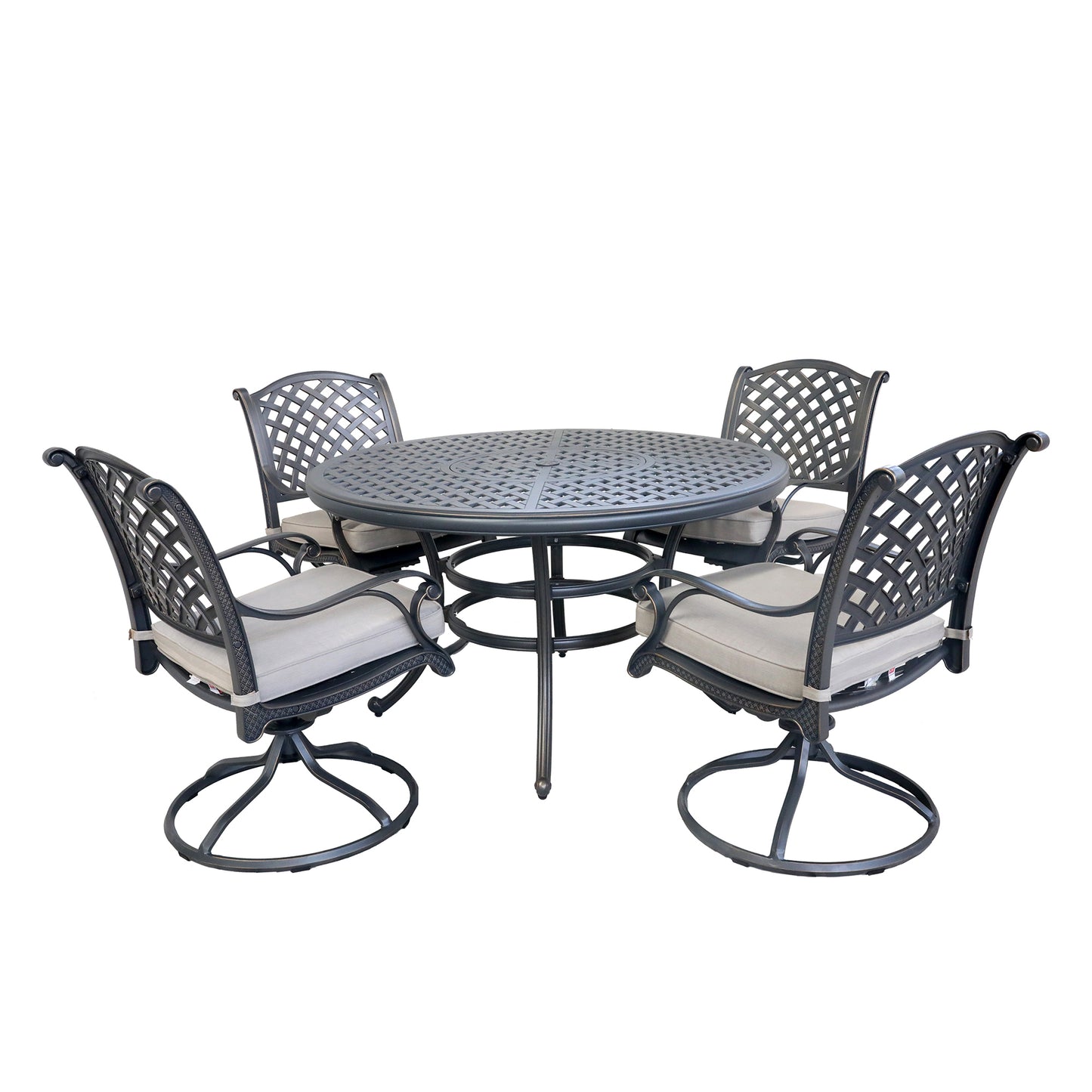 Neda 5 Pc Aluminum Round Dining Set with Cushions - Navy Blue