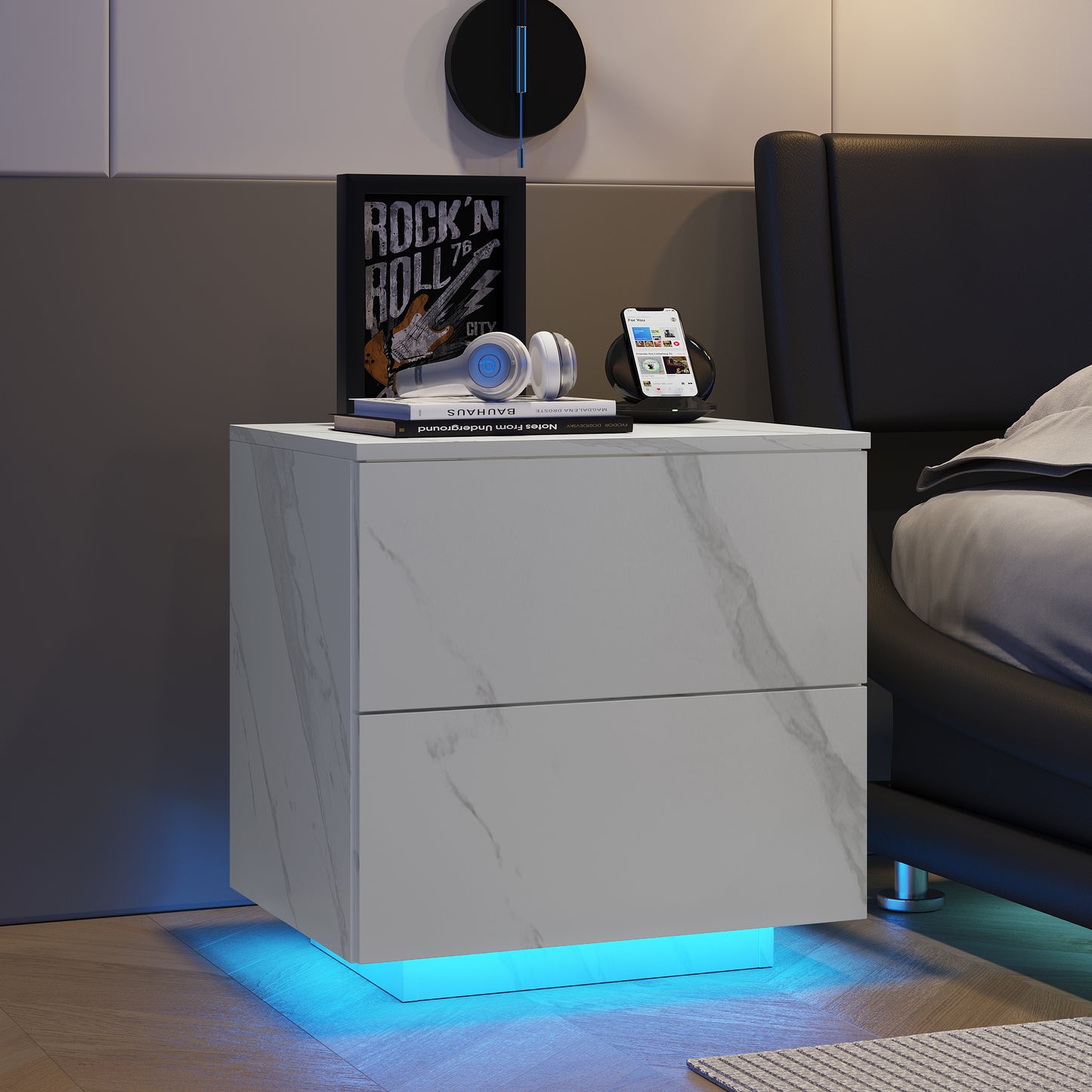 Nami Nightstand with LED Strip Lights - White