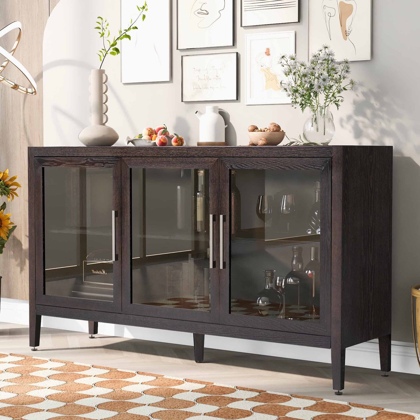 Finch Storage Cabinet with Tempered Glass - Brown