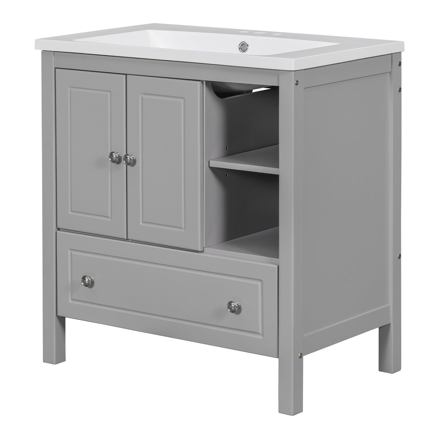 Wooden Bathroom Vanity with Ceramic Sink - Gray