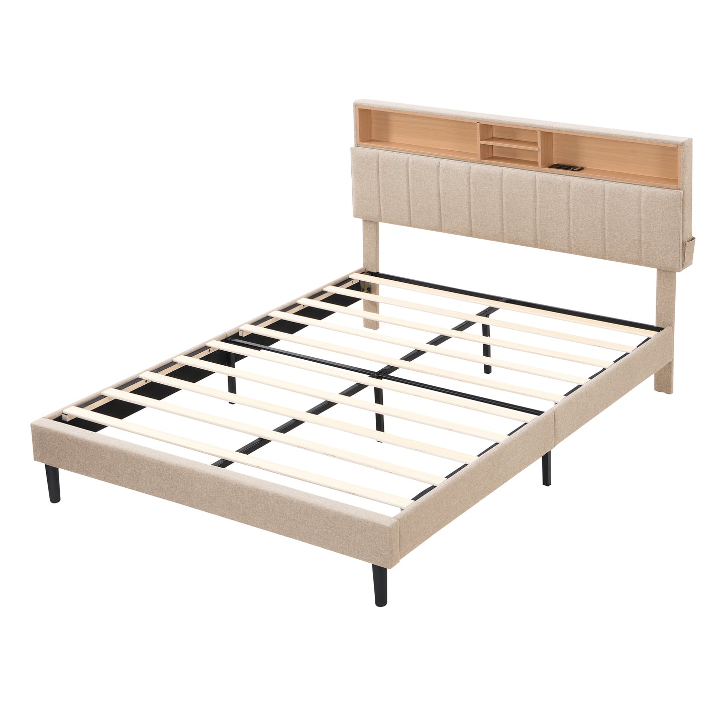 Alvin Queen Size Platform Bed Frame - Beige