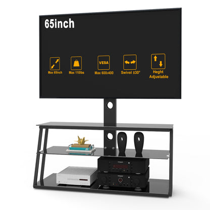 Echo Angle And Height Adjustable Tempered Glass TV Stand - Black