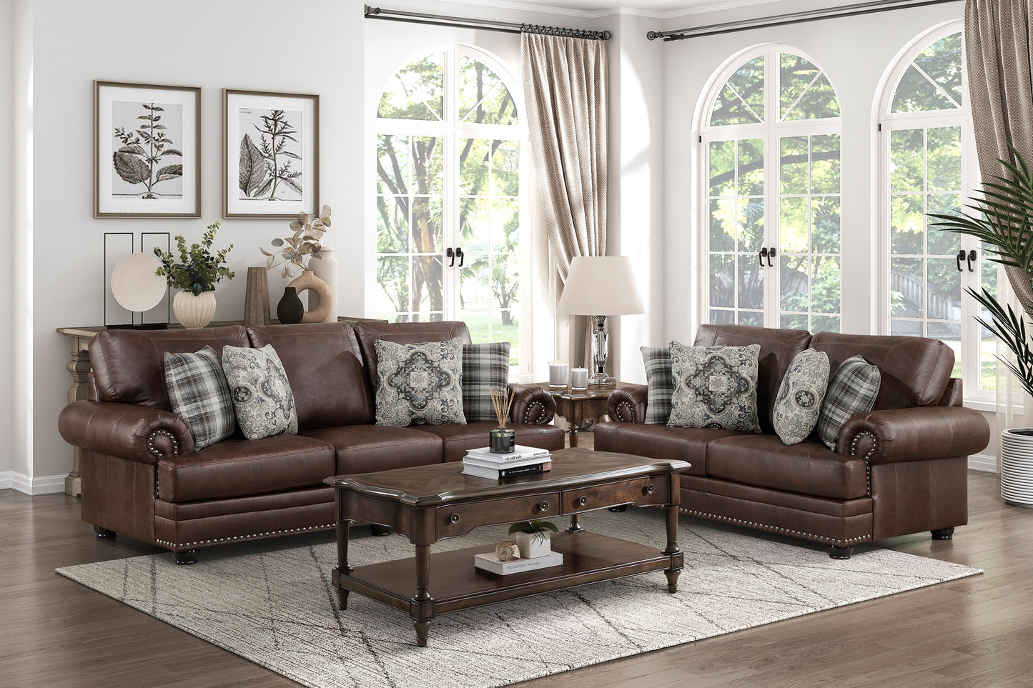 Mora Upholstered Nailhead Trim Loveseat - Dark Brown