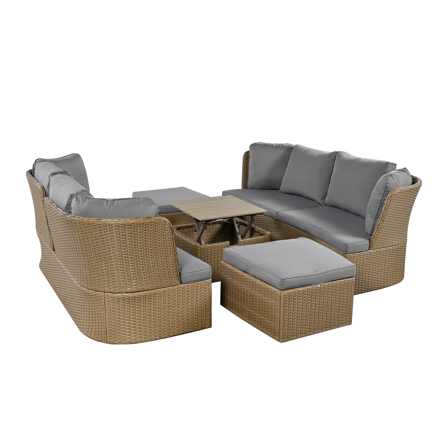 Ranae Customizable Outdoor Patio Wicker Sofa Set - Gray