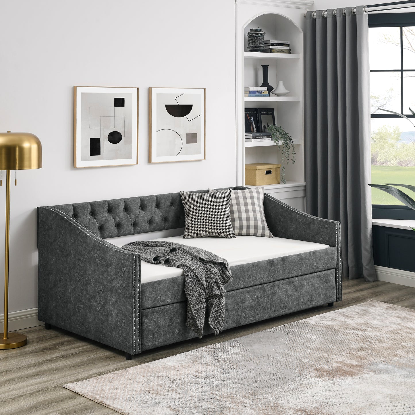 Toya Twin Size Daybed with Twin Size Trundle - Gray