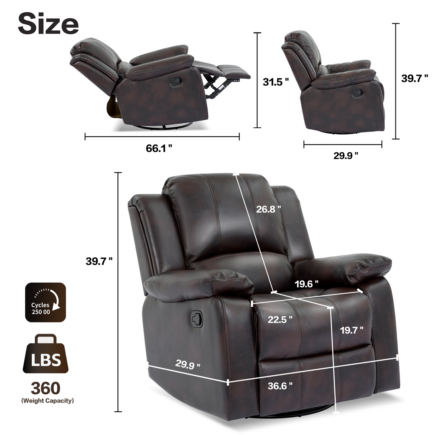 Lawson Swivel and Glider Recliner Chair - Brown