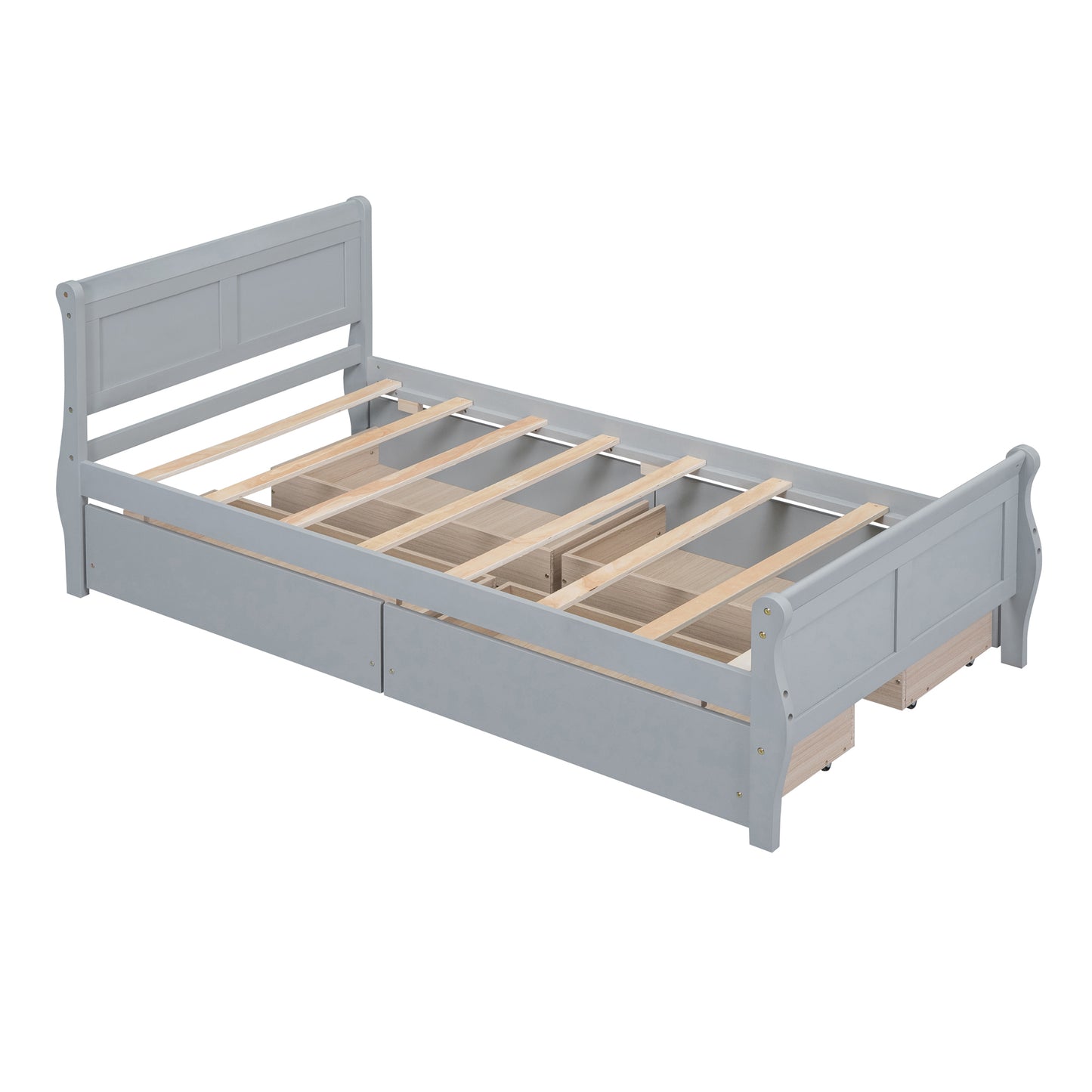 Meg Twin Size Wood Platform Bed with 4 Drawers - Gray