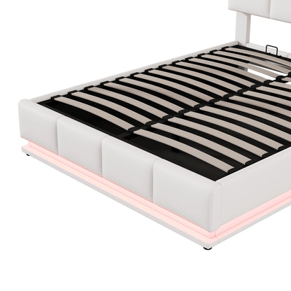 Lino Full Size PU Storage Bed w Hydraulic System - White