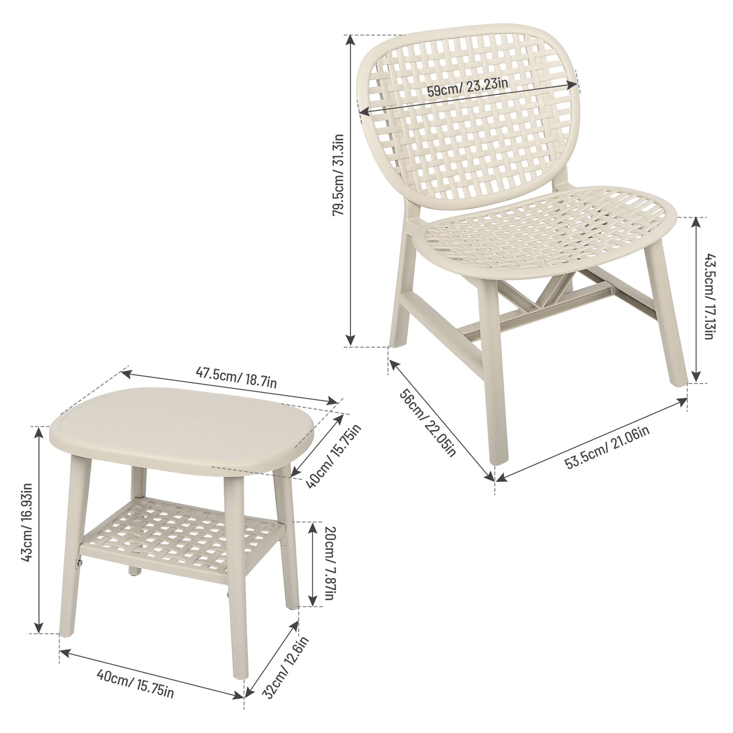 Toccara  3 Pc Retro Patio Table Chair Set - White