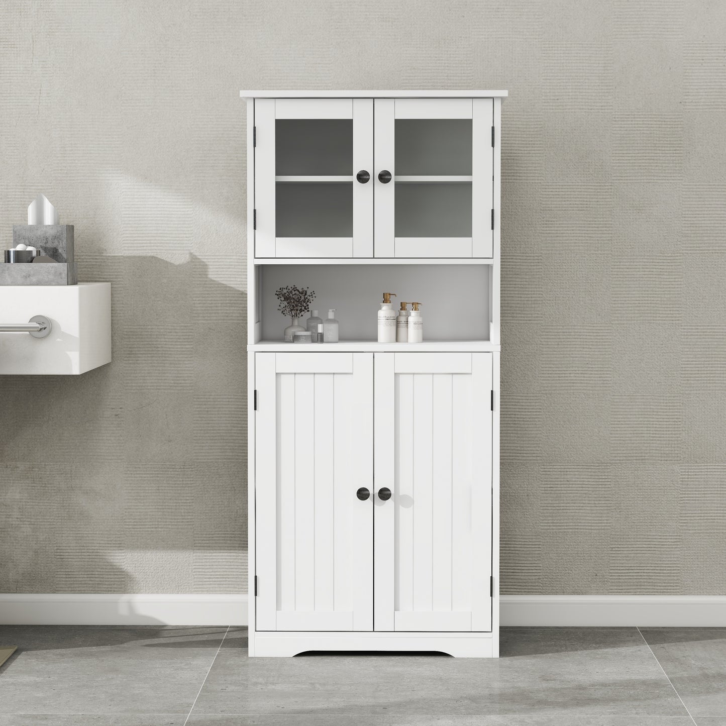 Myra II Storage Cabinet with Glass Doors - White