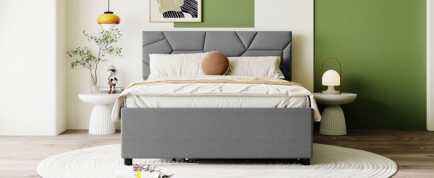 Brick Full Size Upholstered Platform Bed with Twin Size Trundle - Gray