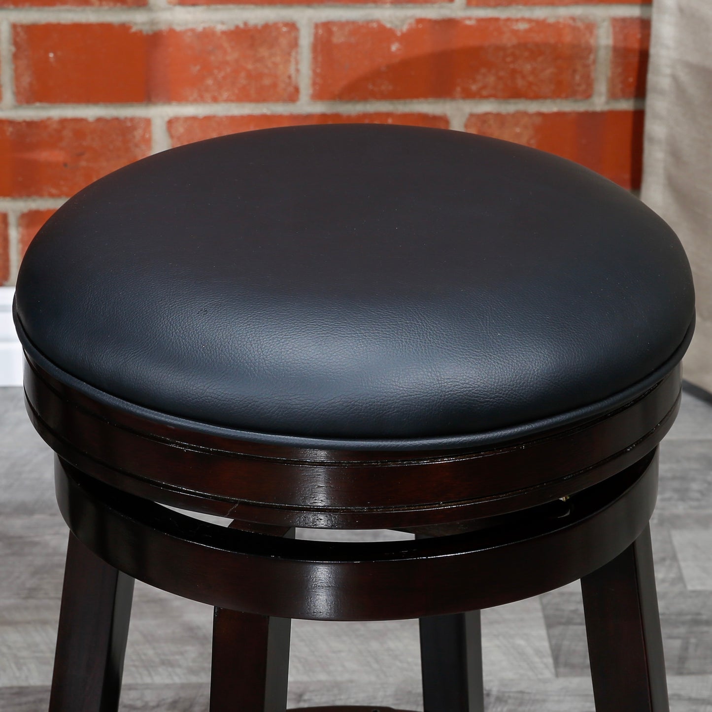 30" Bar Stool, Espresso Finish, Black Leather Seat