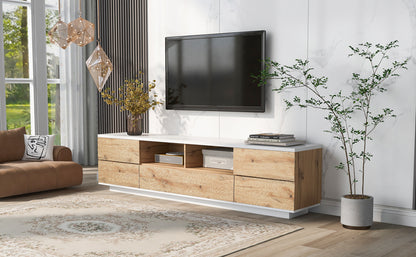 Dena Modern TV stand with Door Rebound Device - Natural+White