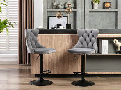 Rise 180 Velvet Barstools Adjusatble Seat Height - Gray Set of 2