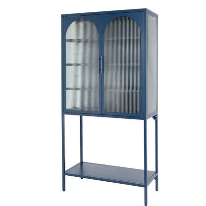 Arched II Glass Doors Floor Cabinet - Blue