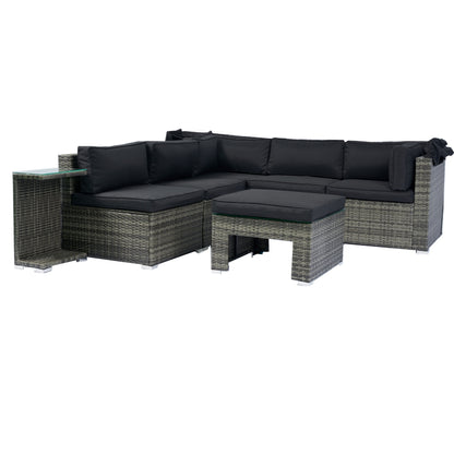 Vo 7 Pc Patio Sectional Sofa Set w/Retractable Canopy