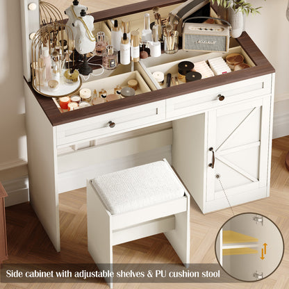 Chaya II Makeup Vanity Table With Large Mirror and 11 LED Light - White