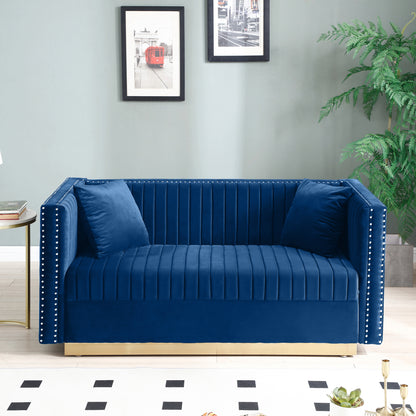 Alessia Tufted Velvet Sofa  Loveseat with 2 pillows - Blue