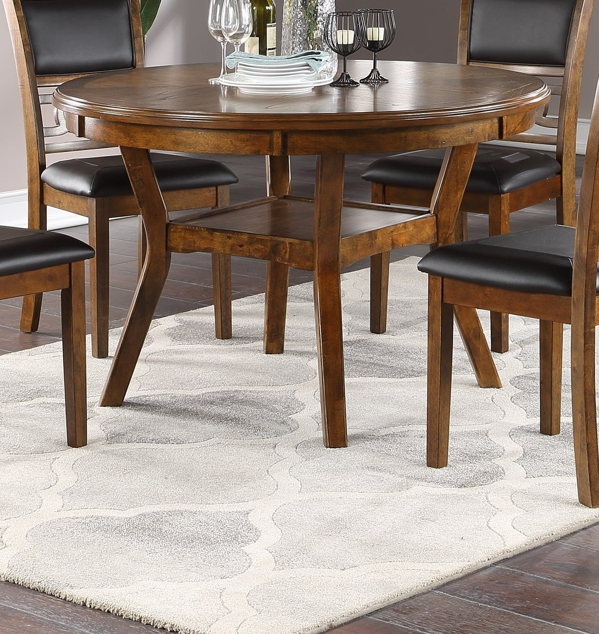 Watson 5pc Dining Set Round Table w 4x Side Chairs - Walnut