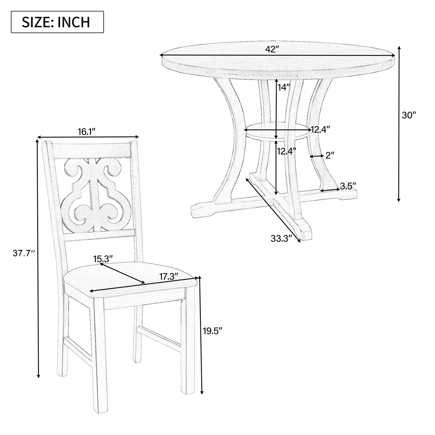 Tristan 5pc Dining Set Round Table 4x Side Chairs - Antique Blue