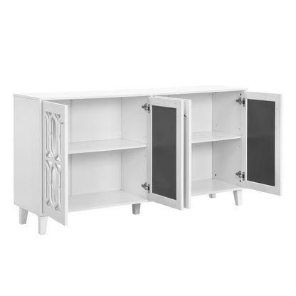 Hynes 4-Door Mirror Buffet Cabinet - White