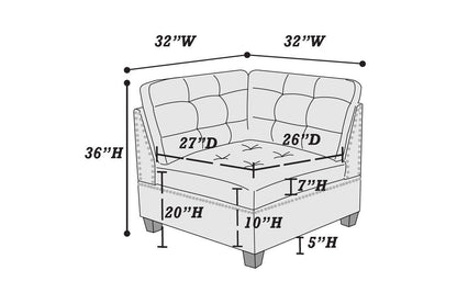 Eleni Modular Sofa Set 6pc Set  4x Corner Wedge 1x Armless Chair and 1x Ottoman  - Coffee