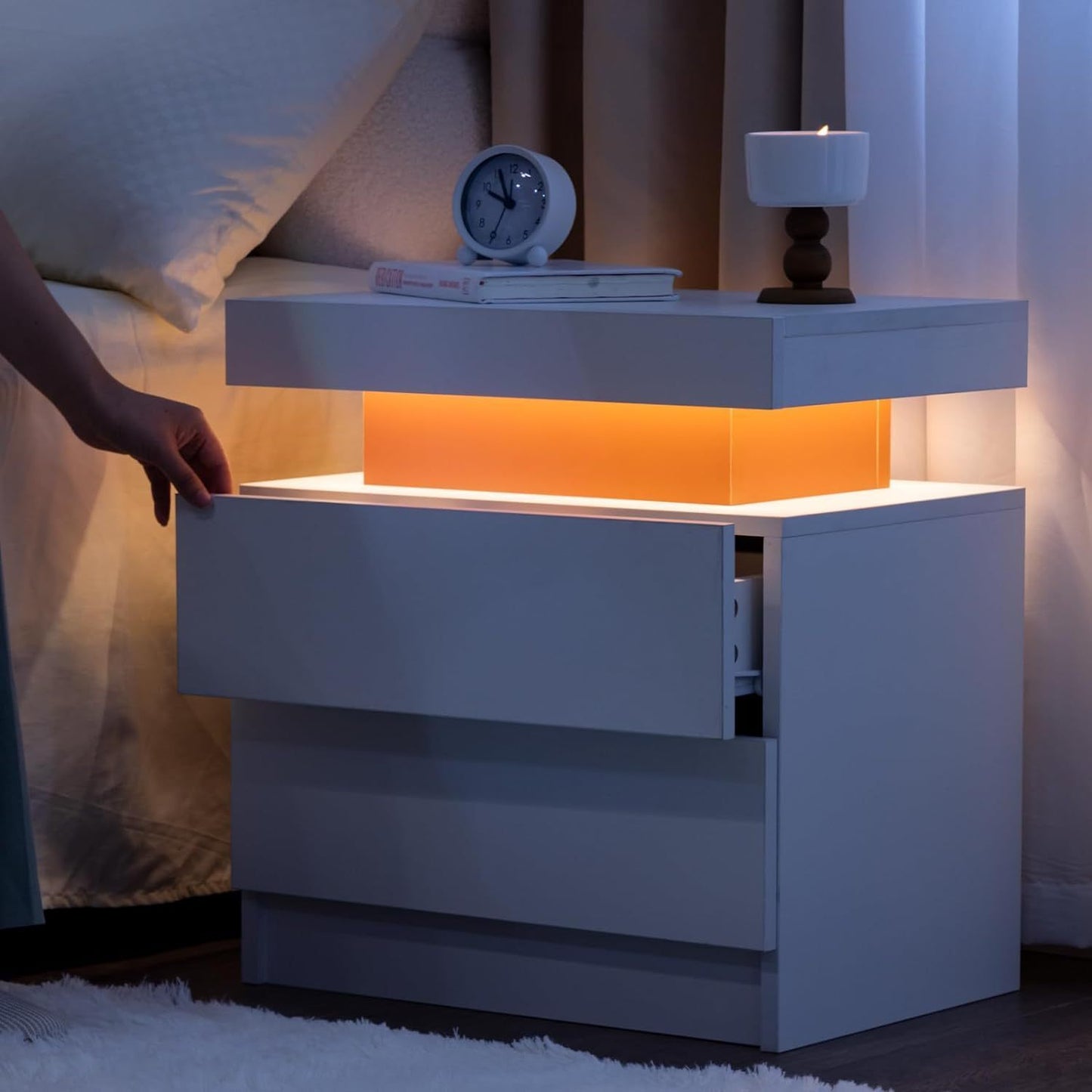 The Gate LED Nightstand with 2 Drawers - Pink+White