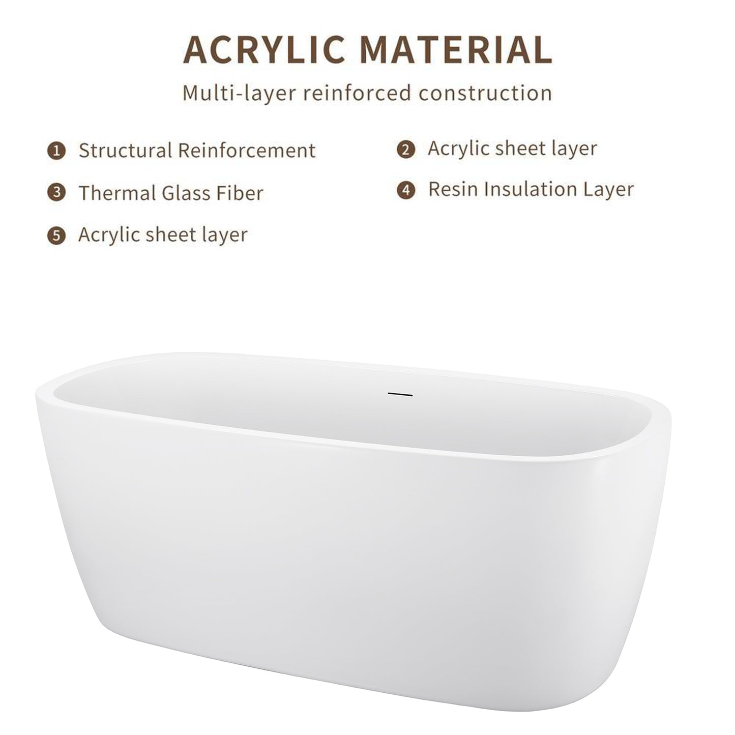 Timo 67"  Acrylic Freestanding Soaking Bathtub  - White