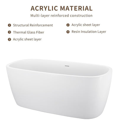 Timo 67"  Acrylic Freestanding Soaking Bathtub  - White