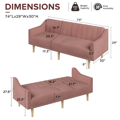 Amy Convertible Sofa Bed  - Pink