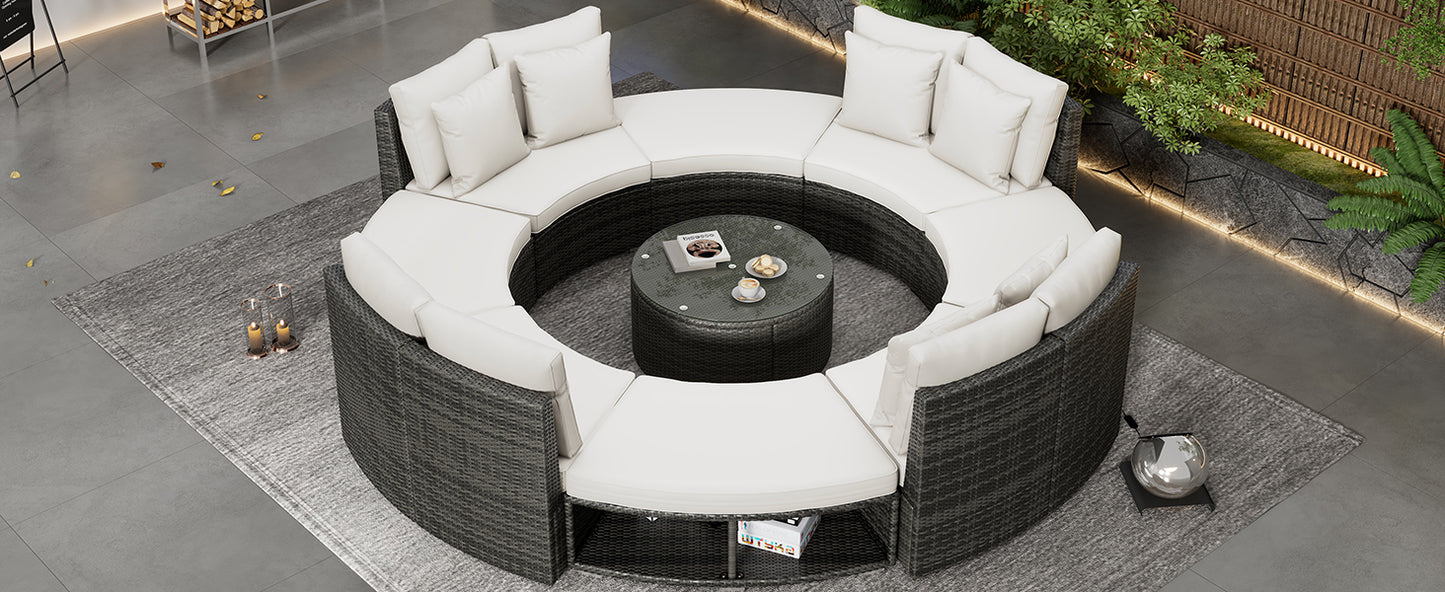 Serrano 9 Pc Outdoor Patio Circular Outdoor Sofa Set - Beige