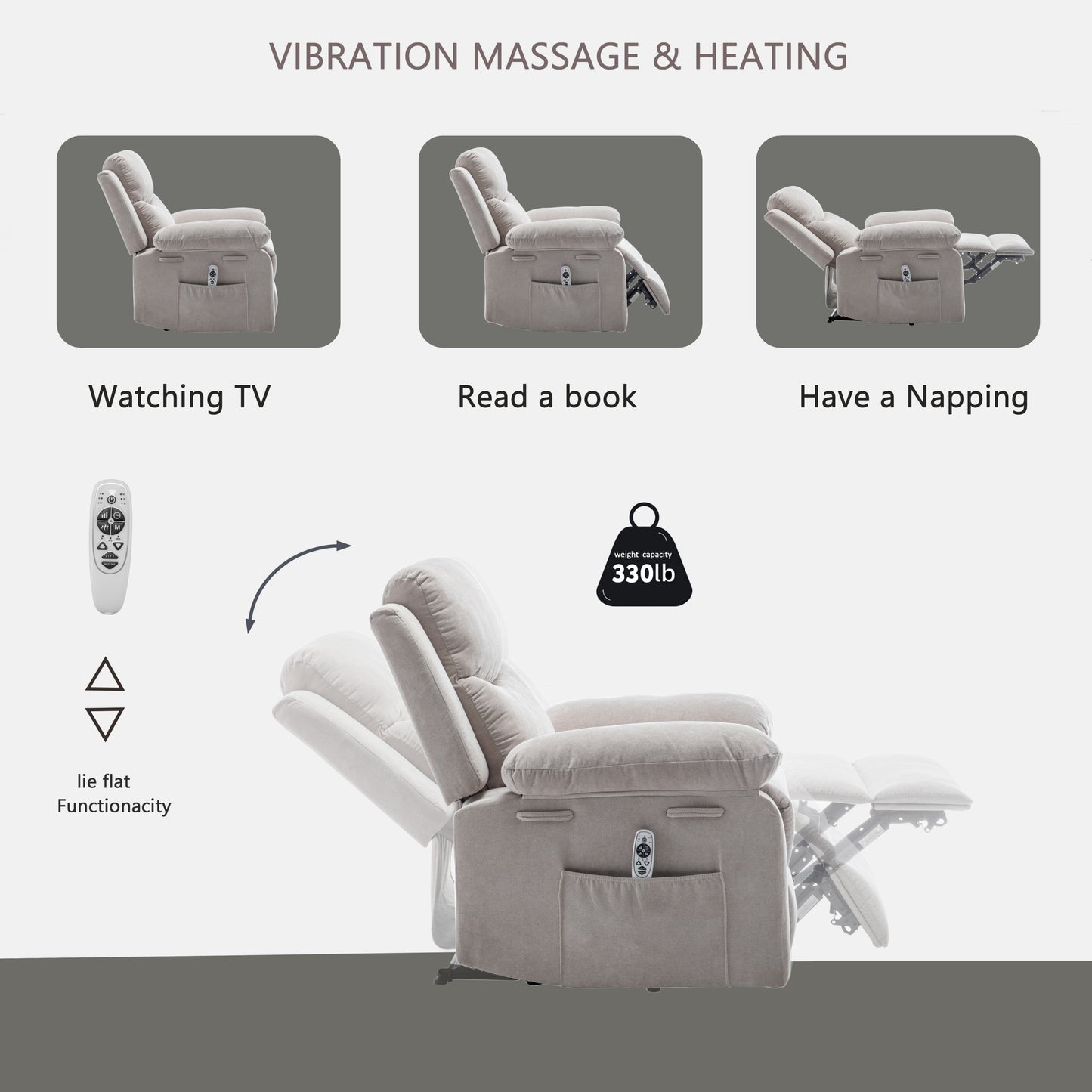 Aether Power Recliner Chair with Adjustable Massage Function - Beige