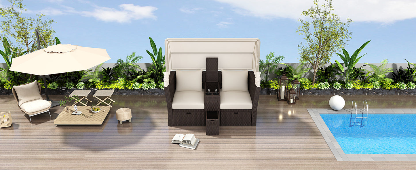 Ginson 2-Seater Outdoor Patio Daybed - Beige